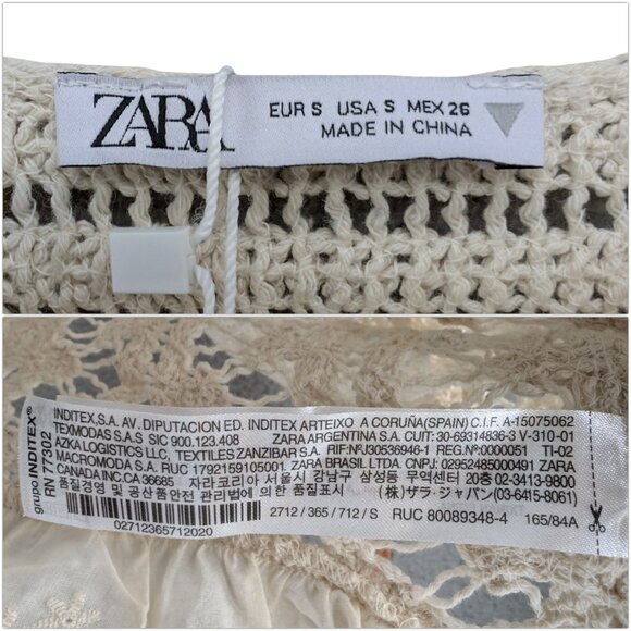 Zara Crochet Tank Top Womens Ecru Beige Cotton Ruffle Detail Sleeveless Size S - Picture 5 of 8